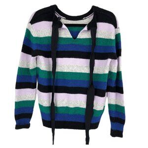 Halogen Black & Green Striped V-Neck Sweater | Casual style